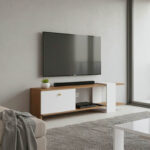 Έπιπλο τηλεόρασης Standi pakoworld μελαμίνης σε φυσική-λευκή απόχρωση 120x25x36.8εκ