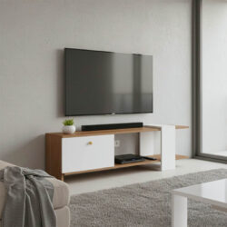 Έπιπλο τηλεόρασης Standi pakoworld μελαμίνης σε φυσική-λευκή απόχρωση 120x25x36.8εκ