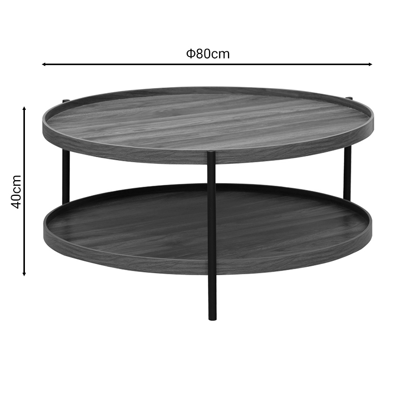 260-000018-5 Τραπέζι σαλονιού Portogie pakoworld mdf καρυδί-μέταλλο μαύρο Φ80x40εκ - Image 6