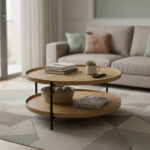 Τραπέζι σαλονιού Portogie pakoworld mdf φυσικό-μέταλλο μαύρο Φ80x40εκ