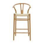 Σκαμπό μπαρ Wishbone pakoworld ξύλο οξιάς φυσικό-έδρα φυσικό σχοινί 53x54x107εκ - Image 4