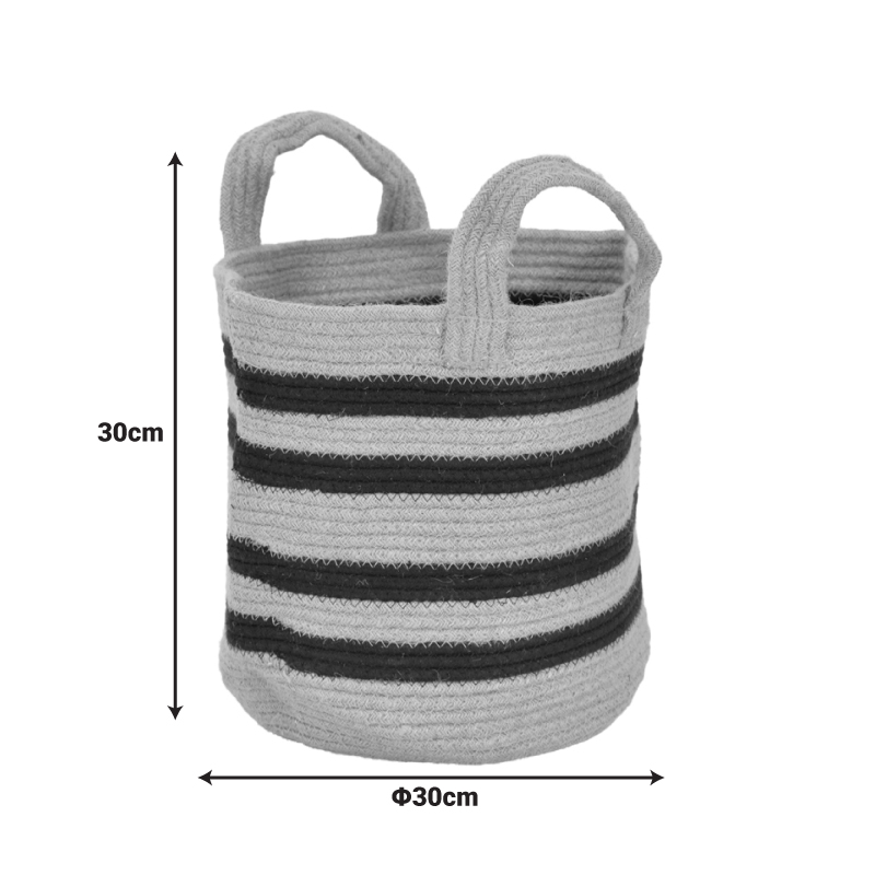 302-000049-1 Διακοσμητικό καλάθι Mibra Inart βαμβάκι-γιούτα σε μπεζ-μαύρη απόχρωση Φ30x30εκ - Image 2