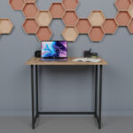 Γραφείο εργασίας τοίχου πτυσσόμενο Thox pakoworld oak μελαμίνης-μαύρο μέταλλο 80x50x72εκ - Image 2