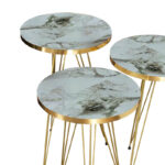 Βοηθητικά τραπέζια Wakmi pakoworld σετ 3τεμ λευκό μπεζ μαρμάρου μελαμίνης-χρυσό μέταλλο - Image 3