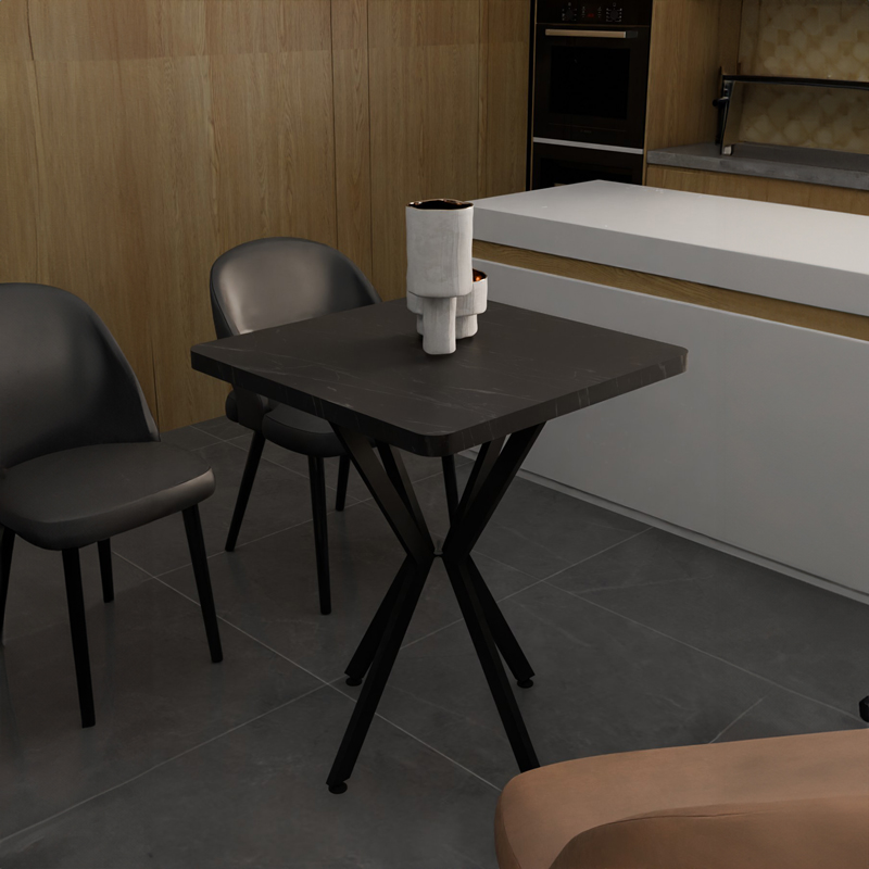 321-000082-1 Τραπέζι Prestone pakoworld μαύρο μαρμάρου μελαμίνης-μαύρο μέταλλο 70x70x75εκ - Image 2