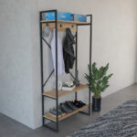 Έπιπλο εισόδου Levento pakoworld oak με μαύρο μεταλλικό σκελετό 88x34x180εκ - Image 2