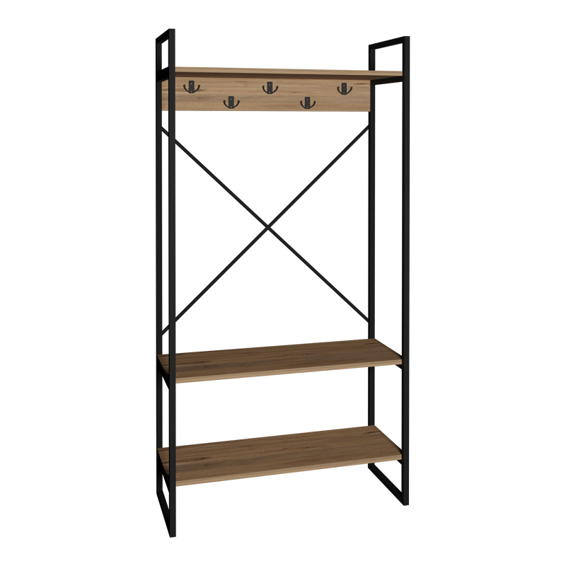 321-000121 Έπιπλο εισόδου Levento pakoworld oak με μαύρο μεταλλικό σκελετό 88x34x180εκ