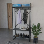 Έπιπλο εισόδου Levento pakoworld ανθρακί με μαύρο μεταλλικό σκελετό 88x34x180εκ - Image 3