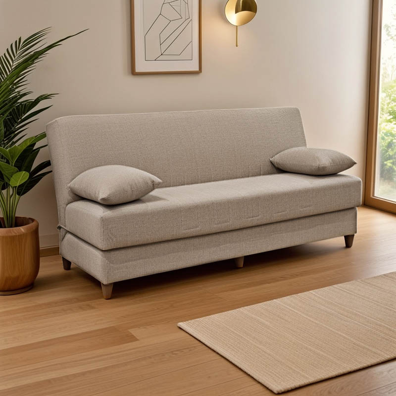 328-000022-1 Καναπές-κρεβάτι με αποθηκευτικό χώρο τριθέσιος Romina pakoworld κρεμ ύφασμα 190x75x85εκ - Image 2