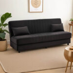 Καναπές-κρεβάτι με αποθηκευτικό χώρο τριθέσιος Romina pakoworld μαύρο ύφασμα 190x85x90εκ - Image 2