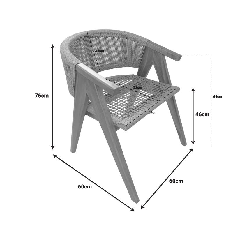 343-000029-7 Πολυθρόνα Wolly pakoworld teak ξύλο και pe σχοινί σε φυσική απόχρωση 60x60x76εκ - Image 8