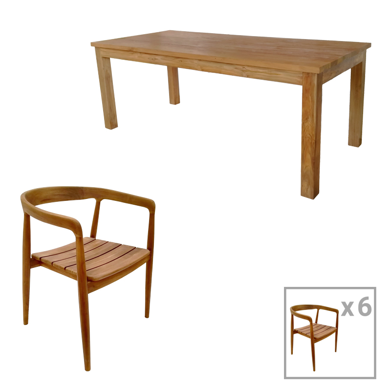 343-000036 Τραπεζαρία 7τεμ.Noody-Wooly pakoworld teak ξύλο σε φυσική απόχρωση