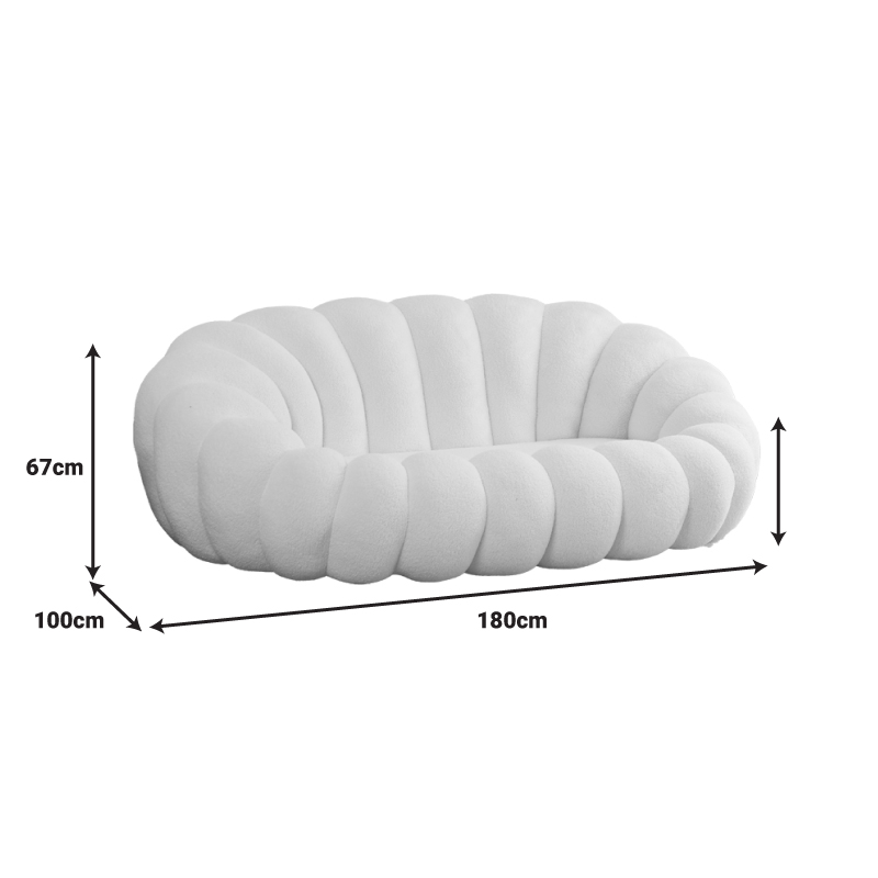 347-000008-4 Καναπές Margaritine pakoworld λευκό μπουκλέ ύφασμα 180x100x67εκ - Image 5