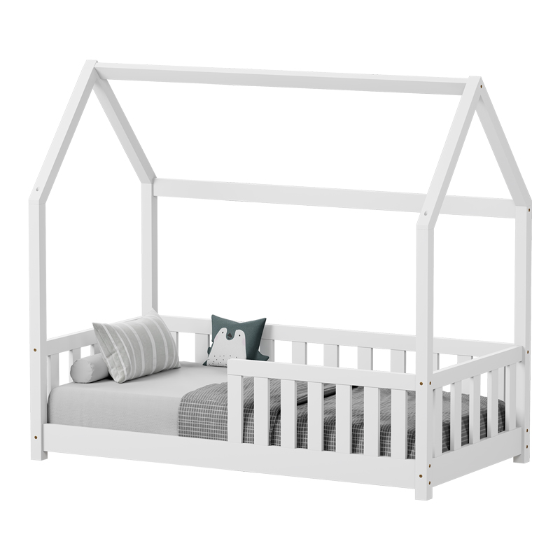 370-000007 Παιδικό κρεβάτι Bambie με κιγκλίδωμα τ. Montessori pakoworld ξύλο πεύκου σε λευκή απόχρωση 70x140εκ