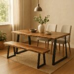 Παγκάκι Miles Slim pakoworld μασίφ ξύλο ακακίας σε φυσική απόχρωση με μαύρα μεταλλικά πόδια 160x40x45εκ - Image 2