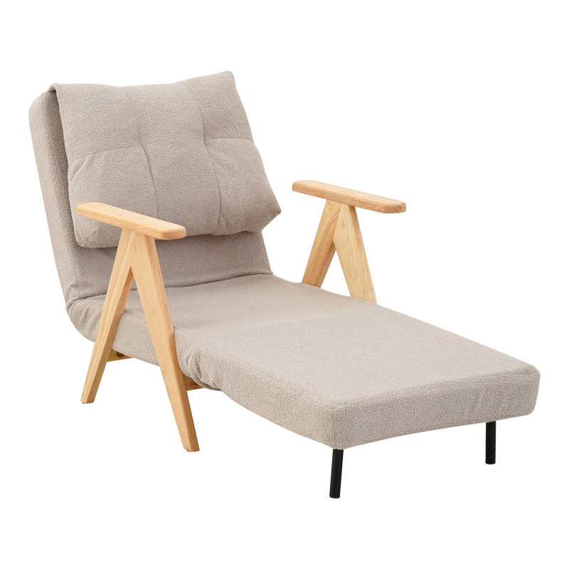 392-000013-1 Πολυθρόνα-Κρεβάτι Restyl pakoworld rubberwood- μπουκλέ ύφασμα σε κρεμ απόχρωση 75x60x93εκ - Image 2