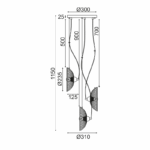 ^NETTO ΚΡΕΜΑΣΤΟ Φ/Σ 3ΧΕ27 ΜΑΥΡΟ ΜΕΤΑΛΛΙΚΟ D31ΧΗ115CM KOBE - Image 3
