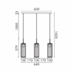 FAME-ΦΩΤΙΣΤΙΚΟ ΚΡΕΜΑΣΤΟ ΜΑΥΡΟ ΓΥΑΛΙΝΟ ΣΥΜΒΑΤΙΚΟ ΙΡ20 3xΕ27 L640xW100xH1420mm - Image 3