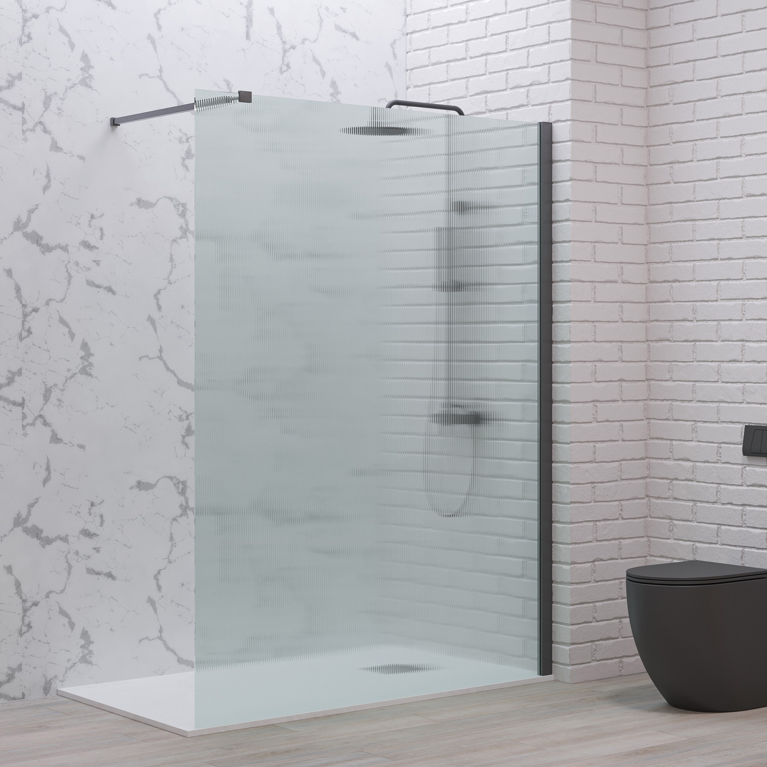WAL1-140GFL Σταθερό διαχωριστικό ντουζιέρας με flute κρύσταλλο WALKIN 1 Gun Metal KARAG 140x200cm