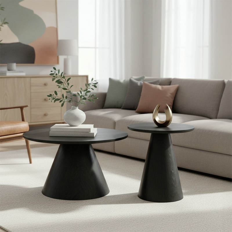 029-000420 Tραπέζια σαλονιού Donda pakoworld mdf-μέταλλο σετ 2τεμ. μαύρο