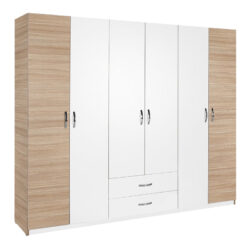 Ντουλάπα ρούχων Dormie pakoworld εξάφυλλη με συρτάρια σε λευκή απόχρωση 206x52x213εκ