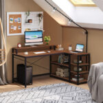 Γραφείο γωνιακό αναστρέψιμο Tebul pakoworld MDF-metal σε καρυδί απόχρωση 130x60x88εκ - Image 2