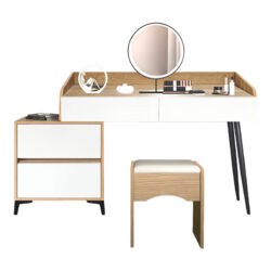 Τουαλέτα κρεβατοκάμαρας Gammon με σκαμπό pakoworld mdf σε oak-λευκό απόχρωση 102x40x75εκ