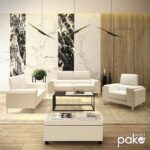 Καναπές Shea pakoworld 3θέσιος PU ivory-inox 198x80x87εκ - Image 2