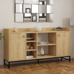 Μπουφές Delta pakoworld σε oak απόχρωση με μαύρα μεταλλικά πόδια 160x40x85εκ