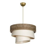 Φωτιστικό οροφής μονόφωτο Tazma pakoworld ύφασμα σε καφέ και κρεμ απόχρωση Φ38x65εκ