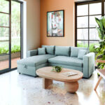 Γωνιακός καναπές-κρεβάτι αναστρέψιμος Lilian pakoworld ύφασμα πράσινο μέντας 225x148x81εκ - Image 2