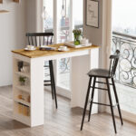 Τραπέζι μπαρ Riff pakoworld λευκό-oak 120x51.5x101.5εκ - Image 2