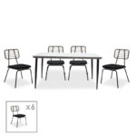 Τραπεζαρία Naoki σετ 7τεμ pakoworld μέταλλο μαύρο pe γκρι.