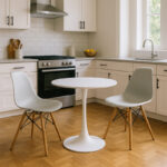 Τραπεζαρία Elijah-Julita pakoworld σετ 3τεμ pp-pu σε λευκή απόχρωση με φυσικό πόδι Φ60x74εκ - Image 2