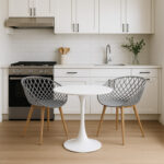 Τραπεζαρία Elijah-Ezra pakoworld σετ 3τεμ pp-pu σε γκρι-λευκή απόχρωση με φυσικό πόδι Φ60x74εκ - Image 2