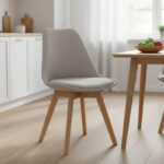 Καρέκλα Gaston pakoworld μπεζ ύφασμα και ξύλινο πόδι σε φυσική απόχρωση 48x55x83εκ - Image 2