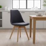 Καρέκλα Gaston pakoworld γκρι σκούρο ύφασμα και ξύλινο πόδι σε φυσική απόχρωση 48x55x83εκ - Image 2