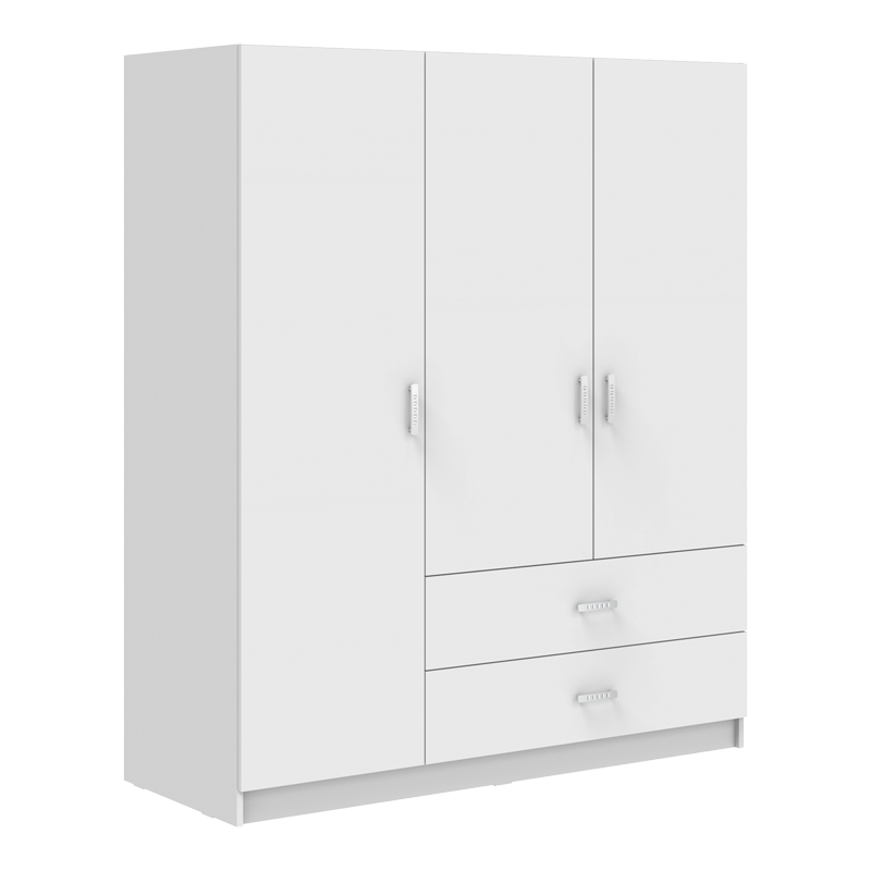 361-000117 Ντουλάπα τρίφυλλη Royal pakoworld με συρτάρια λευκό 150x58x177εκ