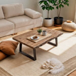 Τραπέζι σαλονιού Miles pakoworld μασίφ ξύλο ακακίας πάχους 3.7-4εκ σε φυσική απόχρωση με μαύρα μεταλλικά πόδια 115x60x45εκ - Image 2