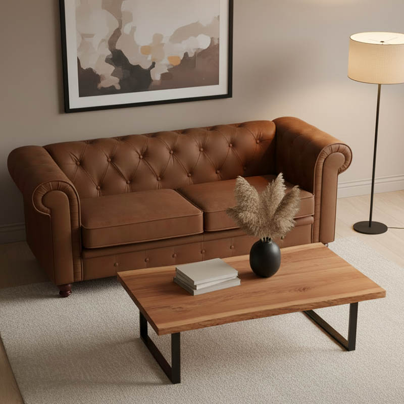 372-000021 Τραπέζι σαλονιού Miles pakoworld μασίφ ξύλο ακακίας πάχους 3.7-4εκ σε καρυδί απόχρωση με μαύρα μεταλλικά πόδια 115x60x45εκ