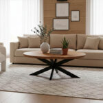 Τραπέζι σαλονιού Fardy pakoworld μασίφ ξύλο ακακίας σε φυσική απόχρωση με μαύρα μεταλλικά πόδια 120x60x45εκ - Image 2