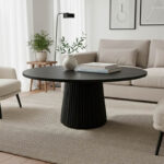 Τραπέζι σαλονιού Canicule pakoworld μασίφ ξύλο ακακίας μαύρο Φ80x40εκ - Image 2