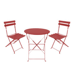 Τραπεζαρία Bistro pakoworld σετ 3τεμ μεταλλική αναδιπλούμενη σε terracotta απόχρωση Φ60x71εκ