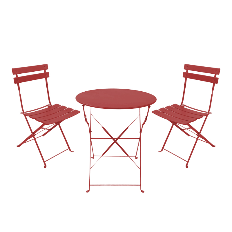 400-000015 Τραπεζαρία Bistro pakoworld σετ 3τεμ μεταλλική αναδιπλούμενη σε terracotta απόχρωση Φ60x71εκ