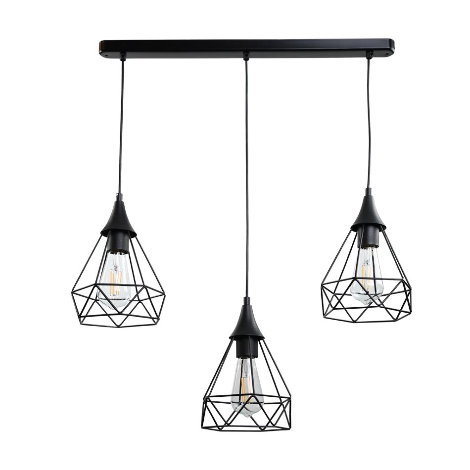 4024-3-BL-RA InLight Κρεμαστό φωτιστικό από μαύρο μέταλλο 3XE27 D:60cm (4024-3-BL-RAIL)