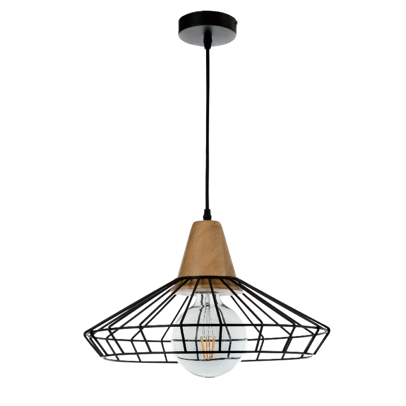 4389 InLight Κρεμαστό φωτιστικό από μαύρο μέταλλο και ξύλο 1XE27 D:40cm (4389)