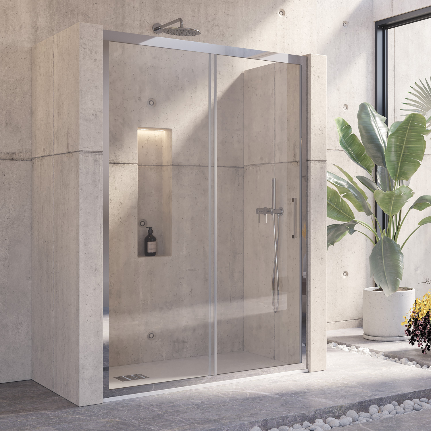 INOX400130 Καμπίνα από τοίχο σε τοίχο με διάφανο κρύσταλλο INOX 400 Cromo KARAG 130x190cm