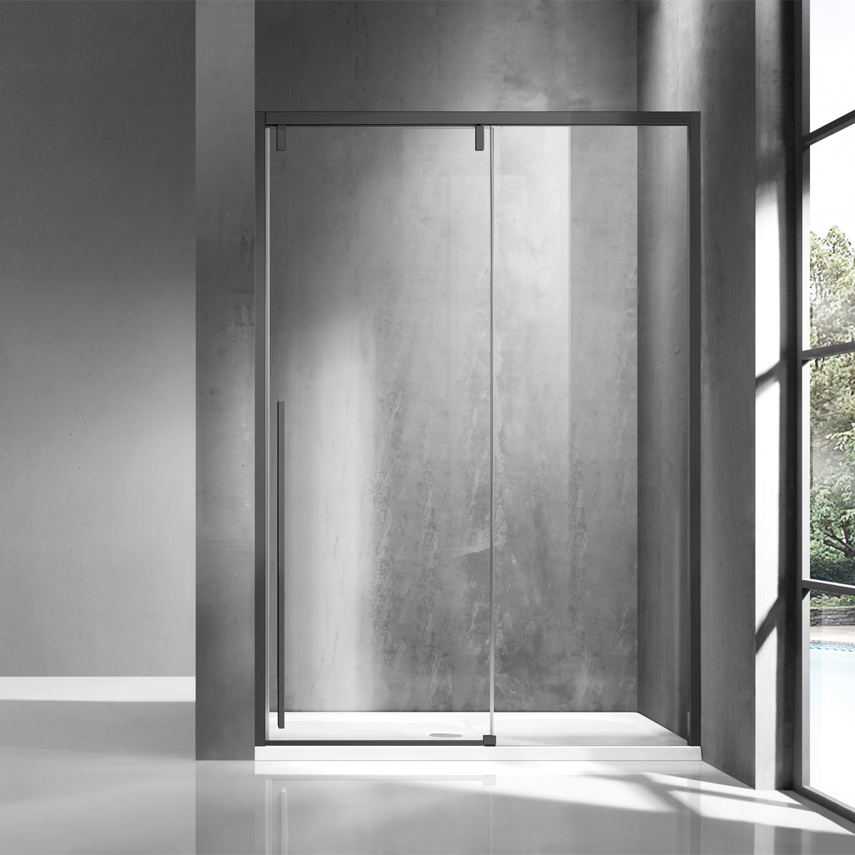 SANG400150 Καμπίνα από τοίχο σε τοίχο με διάφανο κρύσταλλο SANTORINI 400 Gun Metal KARAG 150x200cm