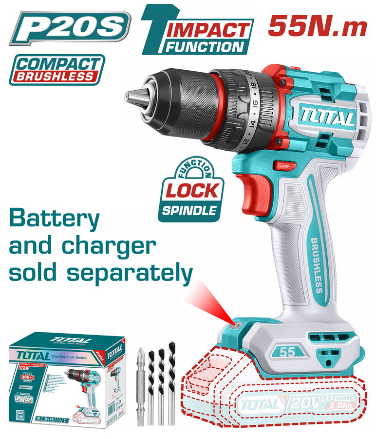 TIDLI205581 TOTAL ΕΠΑΓΓ. ΔΡΑΠΑΝΟΚΑΤΣΑΒΙΔΟ ΚΡΟΥΣΤΙΚΟ ΜΠΑΤ. Li-ion 20V / 55Nm BL Motor ΧΩΡΙΣ ΜΠΑΤ & ΦΟΡΤΙΣΤΗ (TIDLI205581)