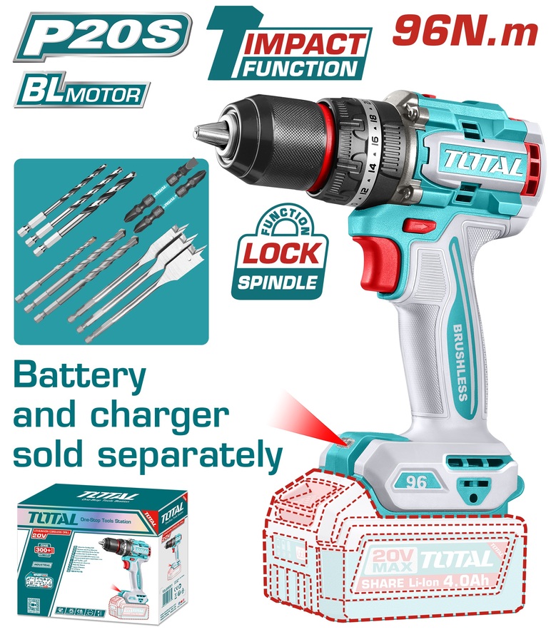 TIDLI209681 TOTAL ΕΠΑΓΓ. ΔΡΑΠ/ΒΙΔΟ ΚΡΟΥΣΤΙΚΟ ΜΠΑΤ. Li-ion 20V/96Nm BL Motor ΧΩΡΙΣ ΜΠΑΤ & ΦΟΡΤΙΣΤΗ (TIDLI209681)